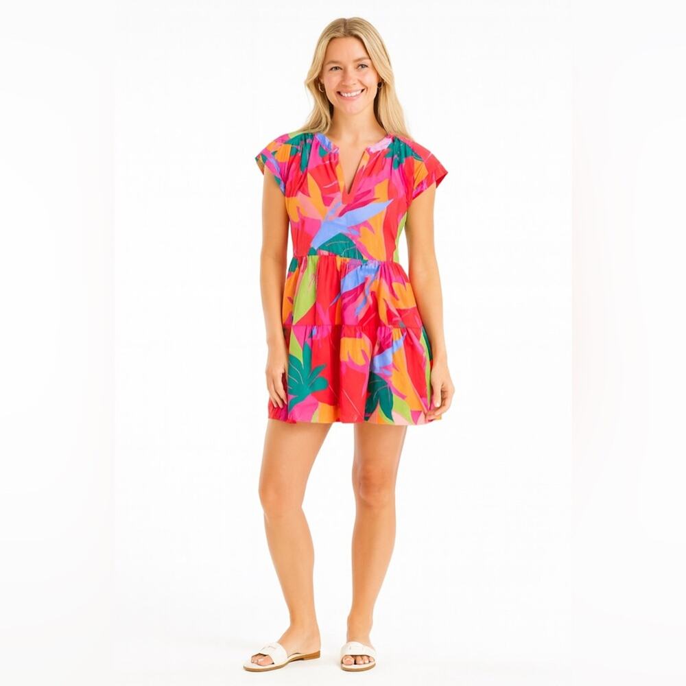 Vineyard Vines Dress Size M Tropical Pattern Tiered 100% Cotton